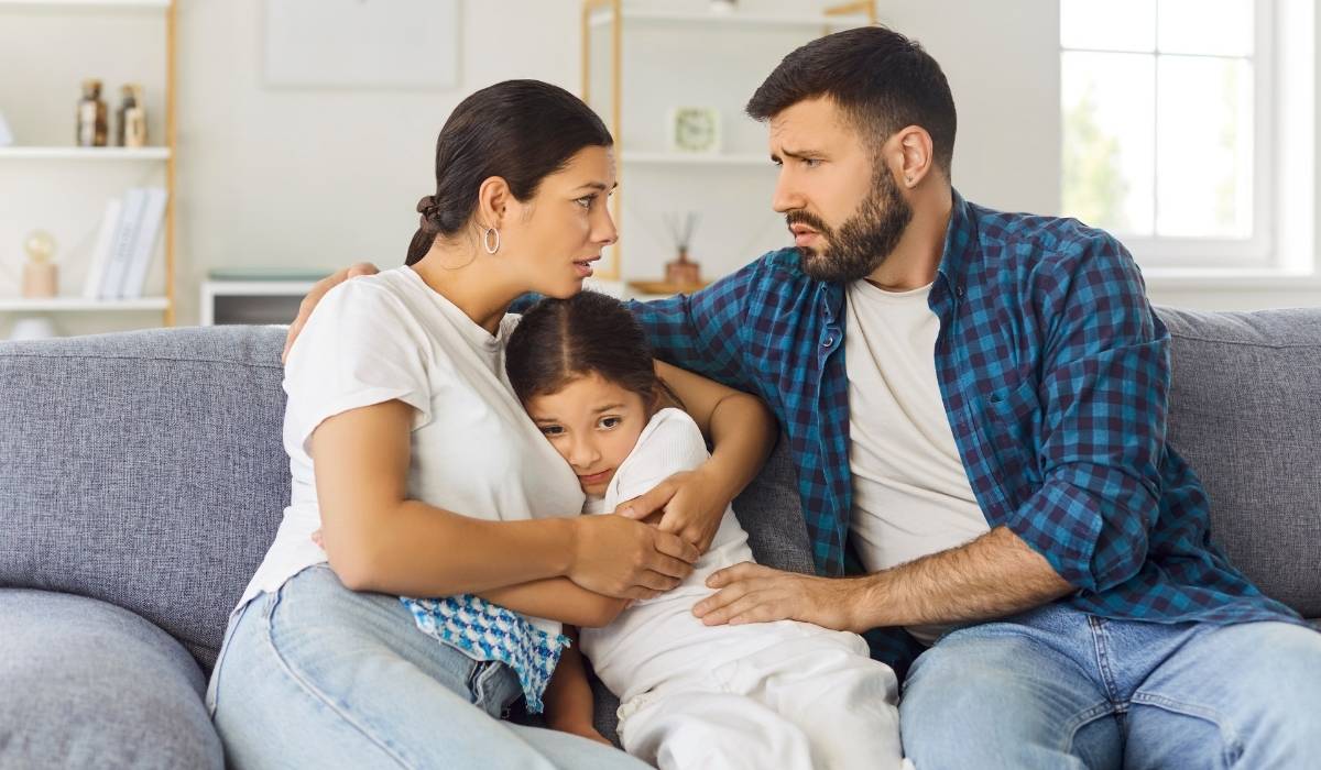 Parent and child together at home in a calm moment